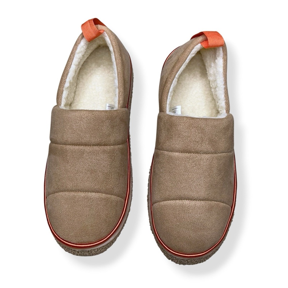 Vera Cosy Slippers Men Size 9 Tan Brown Slip On Faux‎ Suede Sherpa Comfort NWOT
